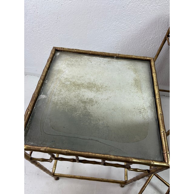 Ornamental & Decorative Materials Vintage Faux Bamboo Gilded Metal Nesting Tables For Sale - Image 7 of 9