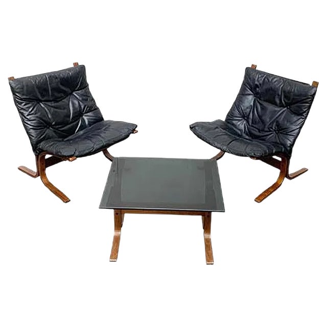 Mid-Century Norwegian Siesta Lounge Chairs and Glass Side Table Set by Ingmar Relling for Westnofa, Set of 3 For Sale