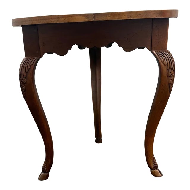 1970s Baker Cherry Inlaid Clover Leaf Side Table with Carved Details and Hoof Feet For Sale