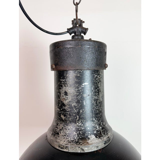 Mid-Century Modern Large Industrial Black Factory Pendant Lamp with Cast Iron Top from Elektrosvit, 1950s For Sale - Image 3 of 18