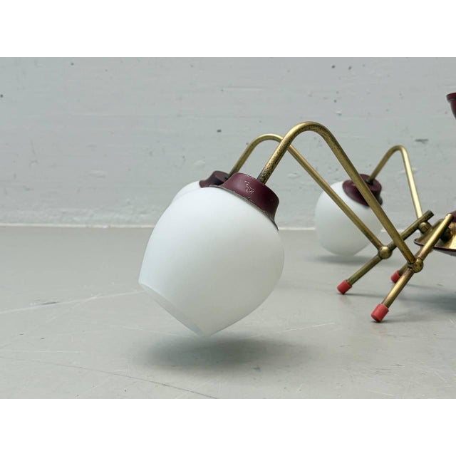 Metal Sputnik Ceiling Light with Brass Frame and Opal Glass, 1950s For Sale - Image 7 of 13