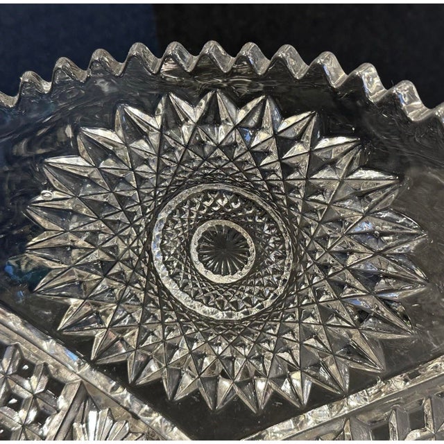 1910s Antique Early American Brilliant Pressed Glass 14" Master Punch Serving Bowl Heavy 10lb With Manganese Glow For Sale - Image 5 of 12