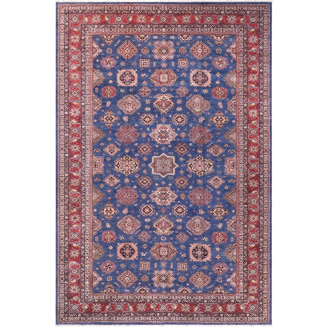 Boho Chic Rustic Super Kazak Blue/Red Wool Rug - 11'8'' X 15'6'' For Sale - Image 10 of 10