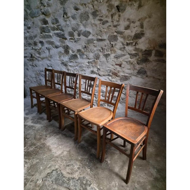 Vintage French Beech Wood Bistro Chairs, 1950s, Set of 6 For Sale - Image 10 of 18