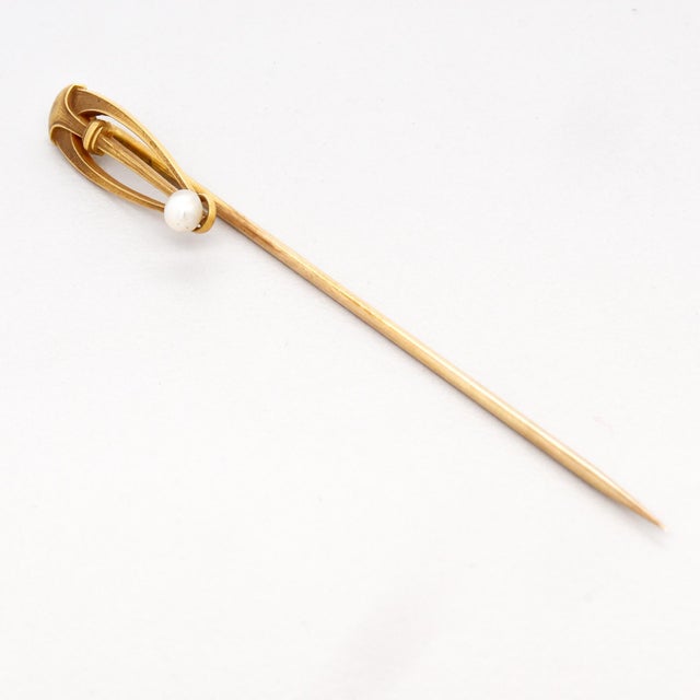 Signed Brassler Co. Art Deco 14k Yellow Gold & Seed Pearl Stick Pin For Sale In Philadelphia - Image 6 of 13