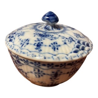 Vintage Royal Copenhagen Blue Fluted Half Lace Sugar Bowl For Sale