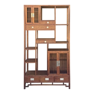 Asian Asian Inspired Asymmetrical Light Brown Shelving Display Cabinet Divider Inspired Asymmetrical Light Brown Shelving Display Cabinet Divider For Sale