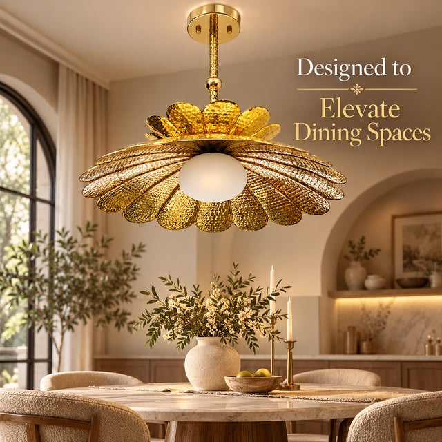 Metal Handmade Brass Flower Chandelier, Hammered Lotus Ceiling Light, Floral Pendant Fixture, Art Deco Lighting for Living Room and Bedroom For Sale - Image 7 of 13
