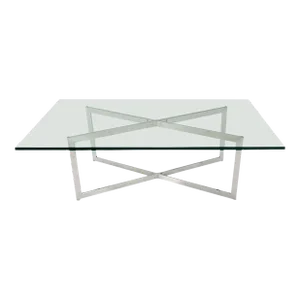 Mid Century Modern Stainless Chrome X-Base Coffee Table with Glass Top