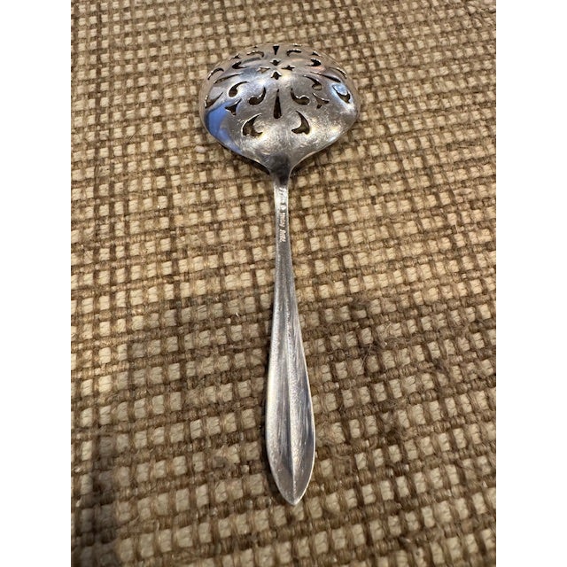 Antique Jennings Silver/Internations Silver "Lady Betty" Sterling Silver Pierced BonBon Spoon For Sale - Image 4 of 5