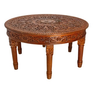 Mid-Century Moroccan Hand-Carved Atlas Cedar Coffee Table For Sale