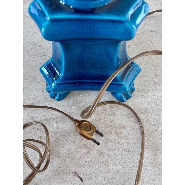Vintage Table Lamp in Turquoise Ceramic by Pol Chambost, 1960 For Sale - Image 6 of 8