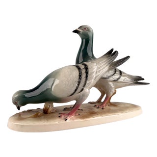 Large Ceramic Porcelain Doves Figurine from Porzellanmanufaktur Katzhütte Hertwig, Germany, 1930s For Sale