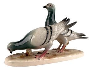 Large Ceramic Porcelain Doves Figurine from Porzellanmanufaktur Katzhütte Hertwig, Germany, 1930s