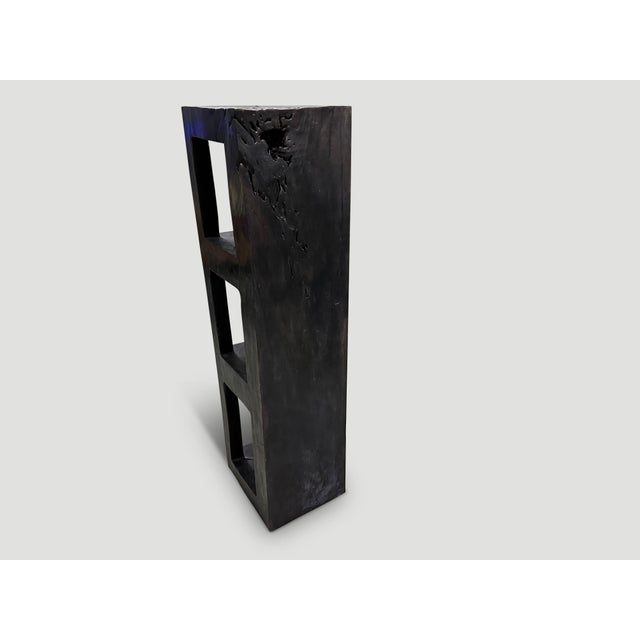 2010s Andrianna Shamaris Log Style Teak Wood Charred Shelf For Sale - Image 5 of 5