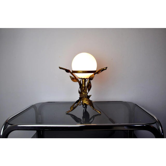 Metal Art Deco Spanish Floral Table Lamp, 1960 For Sale - Image 7 of 8
