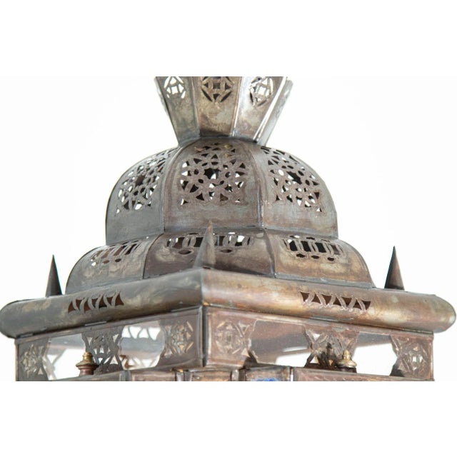 Late 20th Century Vintage Moroccan Hanging Lantern Clear and Multicolor Glass Made in Marrakech For Sale - Image 5 of 12