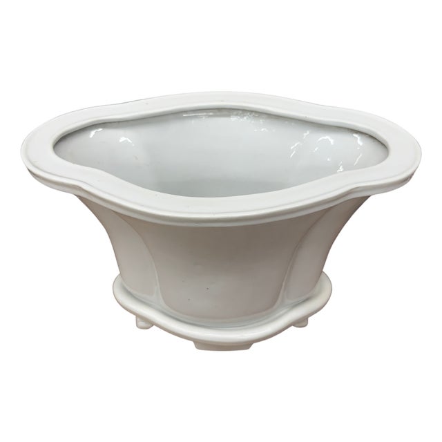 Early 20th Century White Ceramic Planter with Footed Tray For Sale