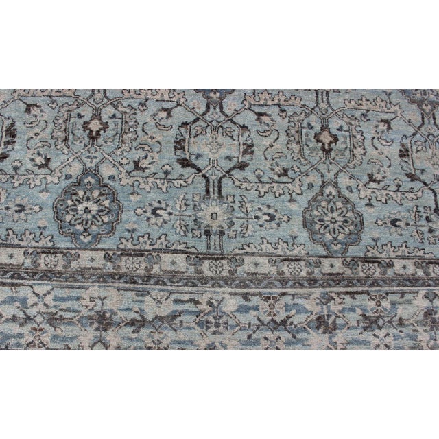 Blue Modern Hand-Knotted Oushak Rug With Geometric Design in Blues and Browns For Sale - Image 8 of 12