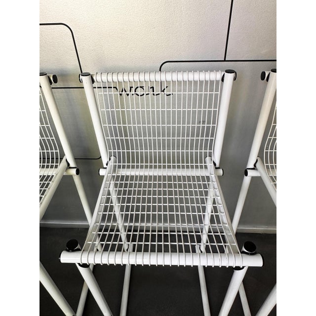 1980s Modernist Italian White Steel Wire Counter Stools, 1970s, Set of 3 For Sale - Image 5 of 13