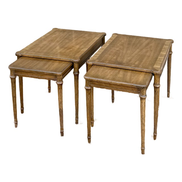1960s Heritage Furniture French Louis XVI Golden Walnut Nesting Side Tables - Set of 4 For Sale