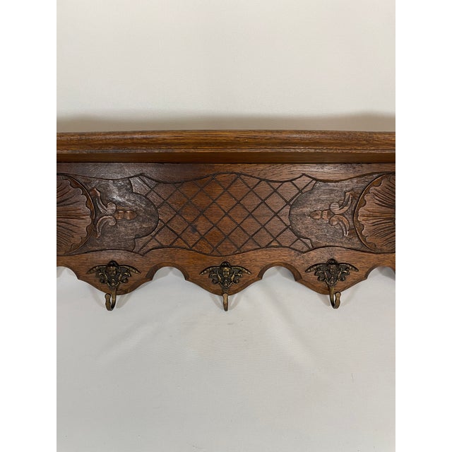 Antique French Oak Wall Shelf Coat and Hat Rack For Sale - Image 6 of 18
