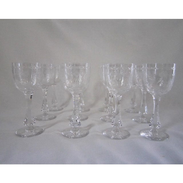 Wine 1940's Etched Crystal Wine Goblets - Set of 12 For Sale - Image 8 of 8