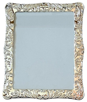 1980s Large Rococo Revival Silverplated Acanthus Scroll Picture Frame 12" × 10" for 9" × 11" Image