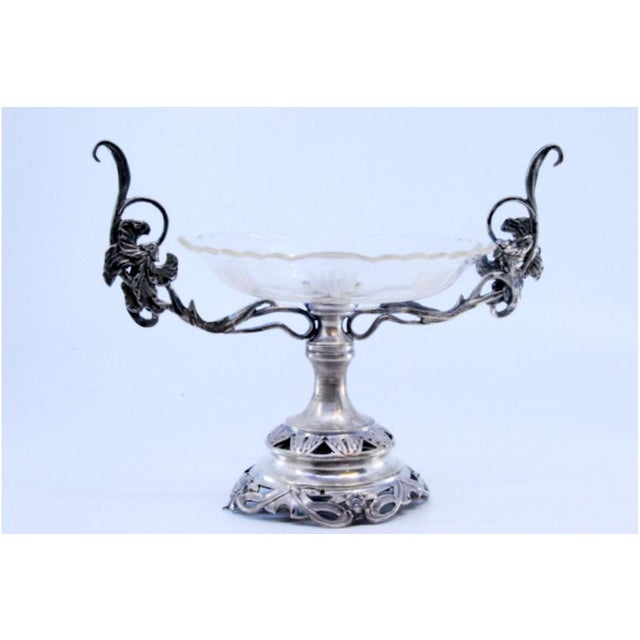 Silver Candy Box with Acid-Etched Glass Plate, Cut-Out Base and Handle, in Very Good conditions. Designed 1890 to 1919...