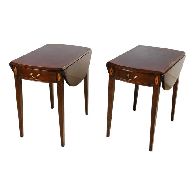 Late 20th Century Share Pair of Hickory Chair Historical James River Plantations Pembroke Tables Inlay For Sale