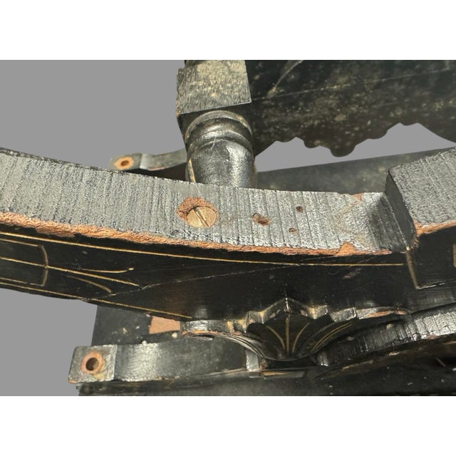 Wood Early 20th Century Antique Victorian Ebonized Aesthetic Footstool With Floral Needlepoint Seat For Sale - Image 7 of 10