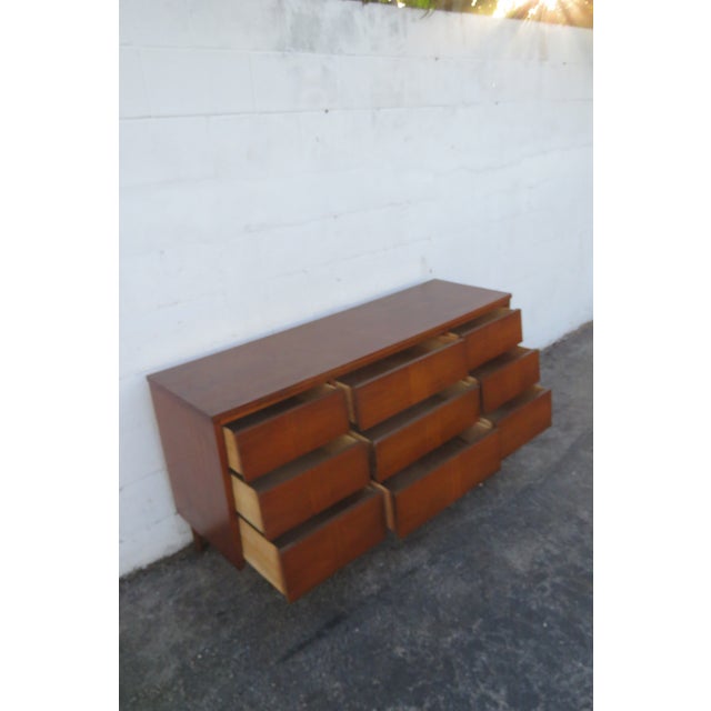 Wood Mid Century Modern Inlay Low Long Dresser Bathroom Vanity 6264 For Sale - Image 7 of 18