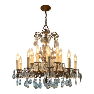 Vintage Crystal and Brass Chandelier Circa 1950's For Sale