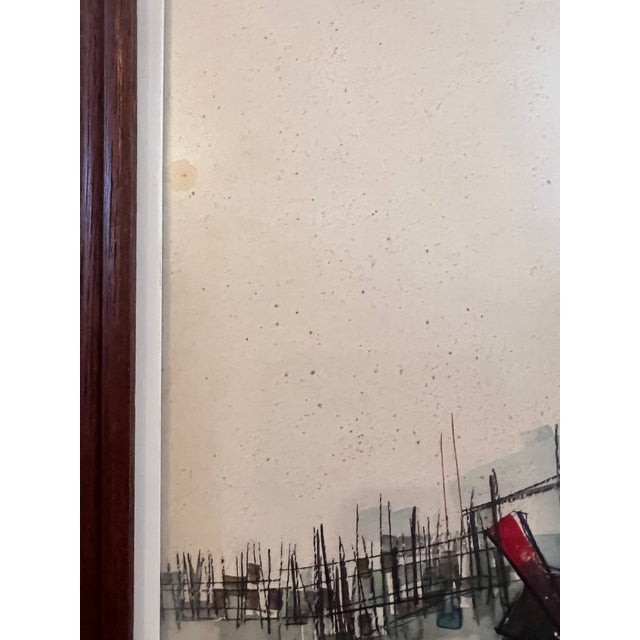 1960s Mid-Century Modern Thai Fishing Village Original Watercolor Painting by Sanga Mukmanee - Framed For Sale - Image 15 of 15