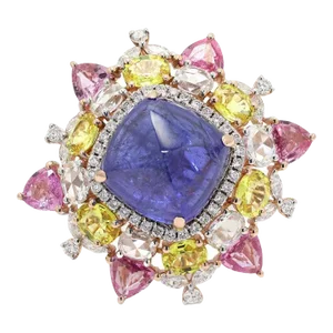 Chic Multi Gemstone Diamond Cocktail Ring Size 8 in 14k Yellow Gold, 18.52 Ct