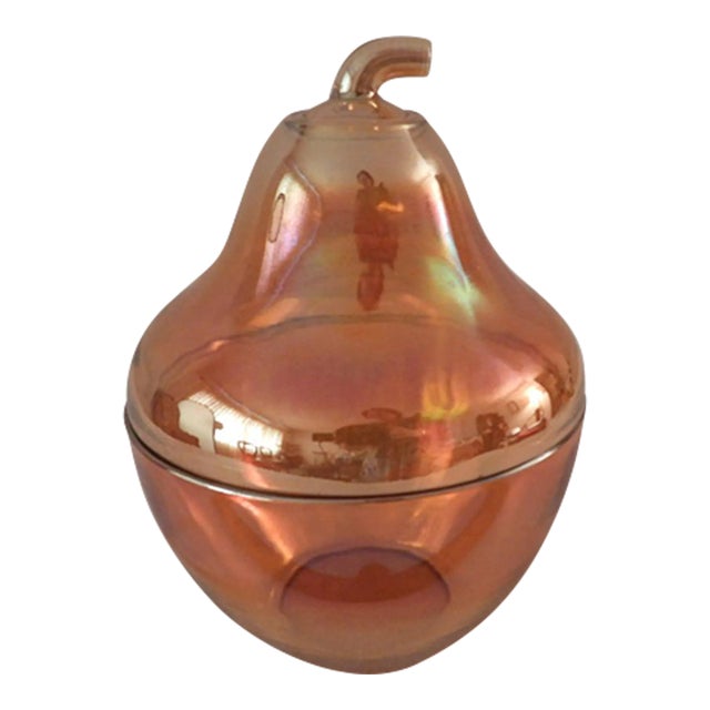 Vintage 1930s Jeannette Carnival Glass Marigold Pear Shaped Candy Jar For Sale