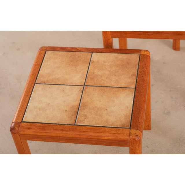 Danish Modern Teak Nesting Tables, Ceramic Tile Tops, 1960s Style For Sale - Image 12 of 15