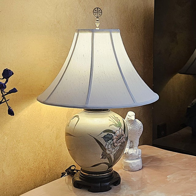 Vintage Heyward House Chinoiserie Floral Ceramic Ginger Jar Table Lamp For Sale - Image 14 of 18
