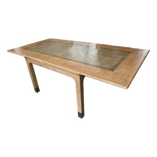 20th Century Grasscloth Flip Top Dining Game Table For Sale