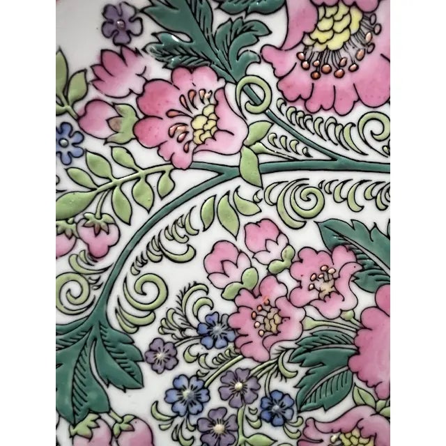 Vintage Large Pink Floral Decorative Plate For Sale - Image 14 of 18
