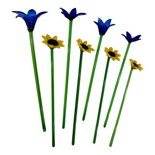Mid 20th Century Hand Blown Art Glass Flowers - Set of 8 For Sale