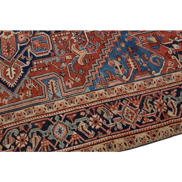 Rust Antique Persian Heriz Handmade Wool Rug With Medallion Design For Sale In New York - Image 6 of 11