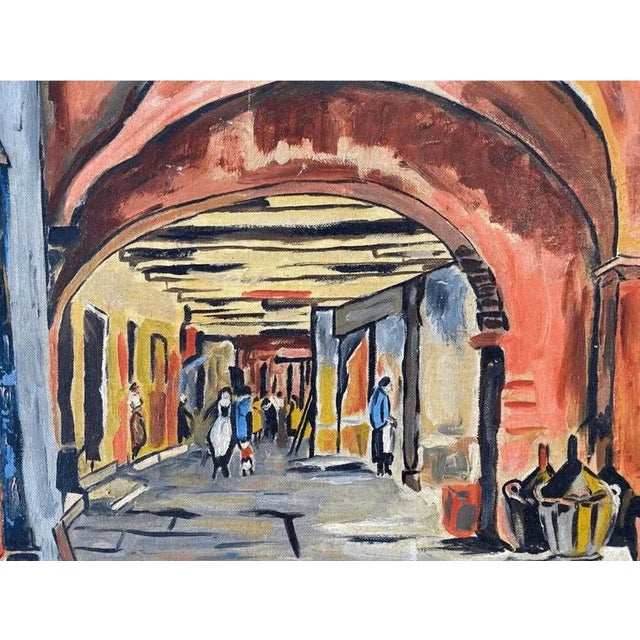 Painting on Board, Vintage scene perhaps Santa Fe Market Square. Signed by Artist: J. Feld