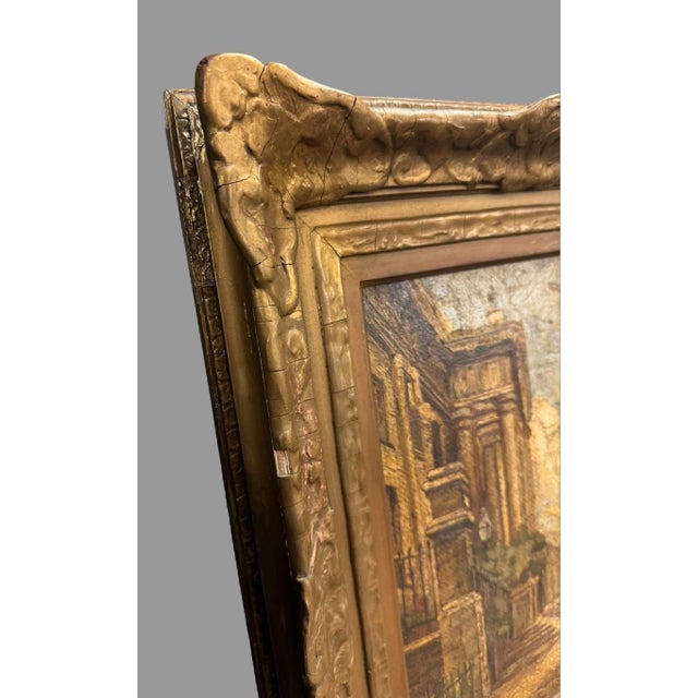 Antique Impressionistic Italian Scenic Landscape Street Scene Oil Painting on Board Circa 1900, Framed For Sale - Image 9 of 11