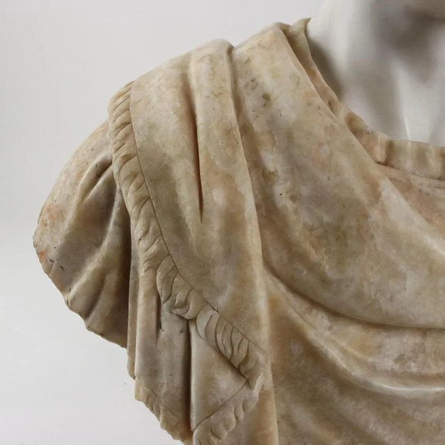 Textile Roman Emperor Bust in White Marble and Flowery Alabaster For Sale - Image 7 of 11