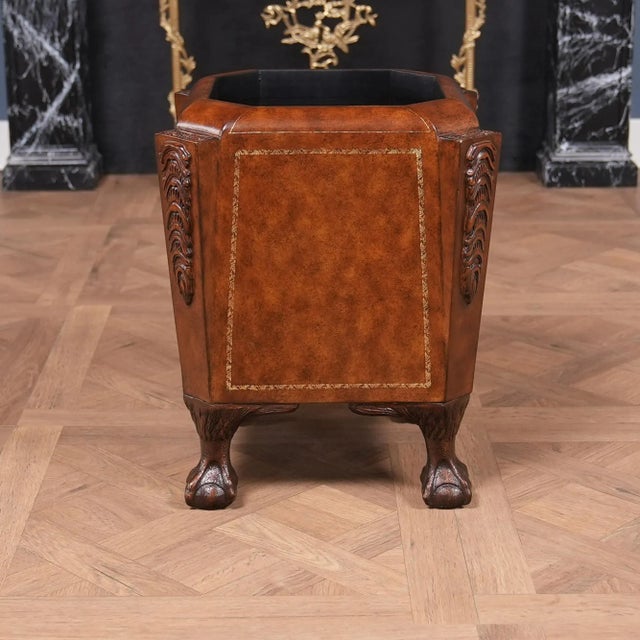 Wood Vintage Faux Leather Waste Can For Sale - Image 7 of 12