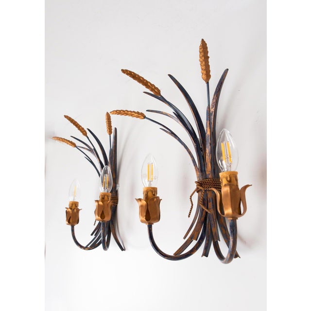 Metal Italian Blue Metal Wall Sconces with Leaves and Ears of Wheat, 1980s, Set of 2 For Sale - Image 7 of 7