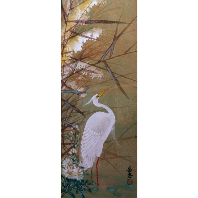 Japanese Original Egret Art Paintings a Pair Chairish