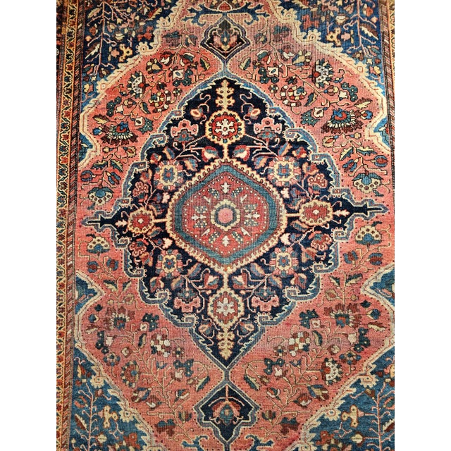 Vintage Persian Farahan Sarouk Rug, Handwoven Floral Pattern, Rust Red & Blue, 5’ X 7’ For Sale - Image 4 of 10