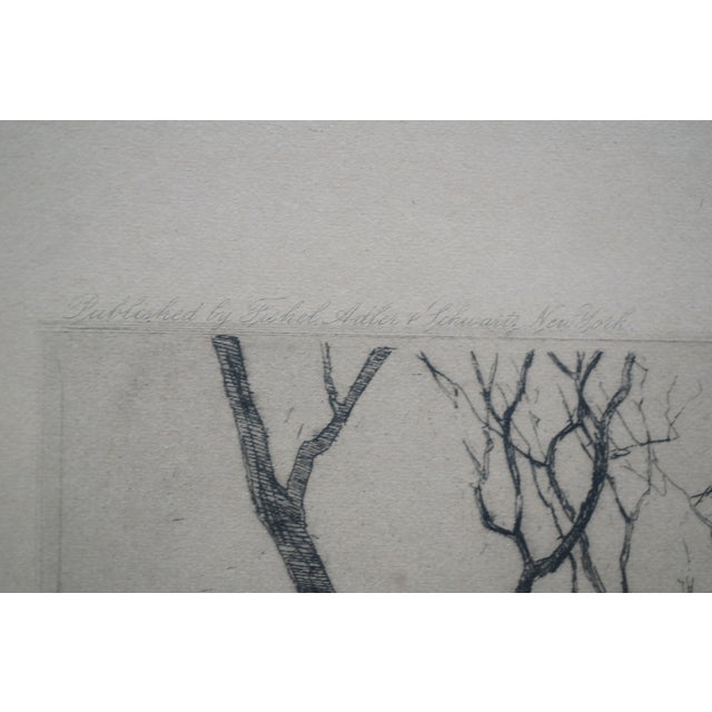 Printmaking Materials Antique Ernest C Rost Road to Village Church Winter Snow Landscape Etching 23" For Sale - Image 7 of 10